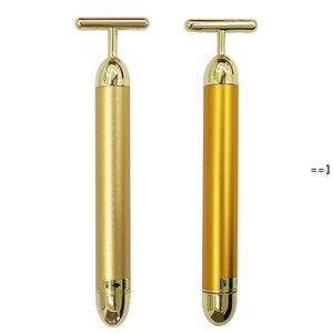 NEW24k Gold Face Lift Bar Roller Vibration Slimming Massager Facial Stick Bellezza del viso Cura della pelle Strumento vibrante a forma di T LLE9008