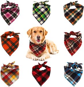 Pies Bandana Plaid Pet Scarf Trójkąt Bib Kerchief Dla Mały Średnie Duże Psy Zmywalne Plac Drukowanie Regulowany Odwracalny Puppy Cat Xmas Urodziny Zestaw Malarstwo