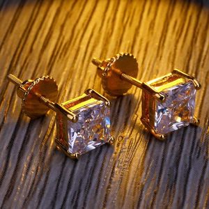 Mens Hip Hop Stud Earrings Jewelry High Quality Fashion Gold Silver Square Simulated Diamond Earring 6mm