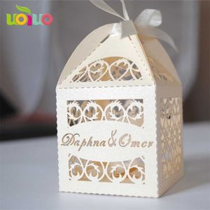 Customized name laser cut wedding souvenirs romantic wedding candy box 211108