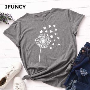 JFuncy Summer Women Cotton T-shirt Plus Storlek Maskros Print Tee Top Short Sleeve Kvinna T-shirt Kvinna Tshirt Camiseta Mujer Y0629