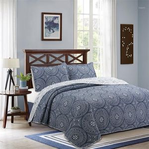 Conterters sätter Chausub Blue Cotton Quilt Set 3pcs sängkläder på sängen täcker king size quilted clilet sommar filt för dubbel ab-sid