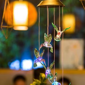 Солнечные лампы Светодиодные фонари Изменение Цвета Работает Powered Hummingbird Wind Chime Light Villa Ярд Сад Украшение Ландшафта Освещение