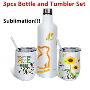 3 adet Süblimasyon Tumbler Yalıtımlı Şişe ve Tumbler Set Şarap Kadehleri ​​Seti 25 oz Şarap Şişesi ve 2 adet 12 oz Şarap Tumbler Ile Payet DIY