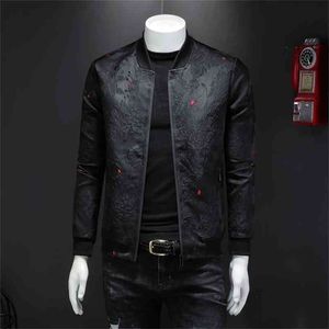 Spring Autumn Men Casual Jacket Coat Flower Slim Fit Pattern Bomber 4xl Puff Jacquard Black 210811