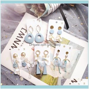 Dangle Jewelrydangle & Chandelier Multiple Blue Color Geometric Flower Earrings For Women Gold Metal Face Crystal Rhinestone Gift Drop Deliv