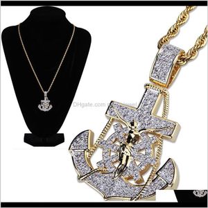 Wholesale 18k gold anchor pendant for sale - Group buy Necklaces K Gold Plated Iced Out Cublic Zirconia Vintage Anchor Pendant Necklace Twist Chain Colors Hip Hop Punkrock Jewelry Gifts Bnv9Z