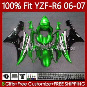 حقن Glossy Green Sold Body for Yamaha YZF R 6 600 CC YZF-R6 YZF600 2006-2007 موتو هيكل السيارة 98NO.128 YZF R6 600CC YZFR6 06 07 YZF-600 2006 2007 OEM Fairing Kit 100٪