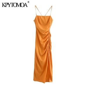 Kvinnor Chic Fashion Draped Detalj med justerbar slips Midi Dress Backless Side Zipper Straps Kvinna Klänningar 210420