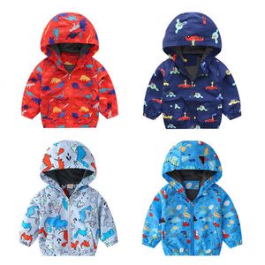 2021 New Children Jacket Spring Autumn Cartoon Zipper Coat Boys Girls Dinosaur Hooded Jackets Kids Fashion Print Outerwear 2-6T H0909