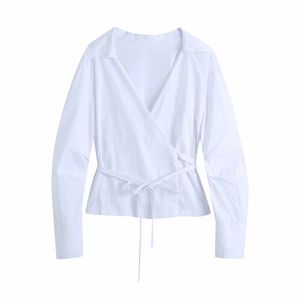 Süße Frauen V-Ausschnitt Draw Back Bluse Frühling-Herbst Mode Damen Nische Wild Female Solid Color Lace Shirt Top 210515