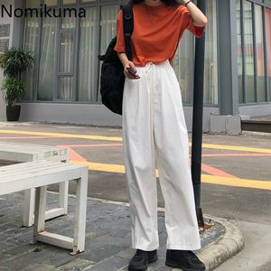 Nomikuma hajuku streetwear hög midja bredben byxor kvinnor solid färg casual lösa byxor kvinnliga koreanska pantaloner 3c558 210514