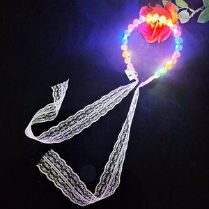 Colorful Three-speed Color-changing Flashing Wedding Glow Led Pearl Hair Hoop Card Headpiece Fairy Hairband Pearl Lace Ribbon