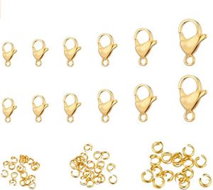 Lot 20set Gold Stainless Steel 10mm/12mm/15mm Lobster Clasp Claw Pkg. of 20 & 40 Jump Rings Jewelry Findings DIY Marking