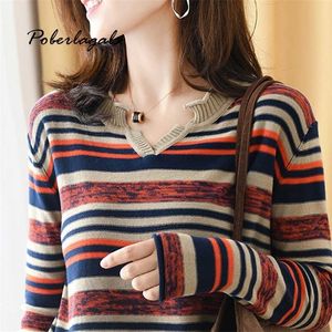 Pull femme Loose stripe Sweater pullovers Autumn Winter Korean Pullover casual knitted ladies sweater womens jumper 211011