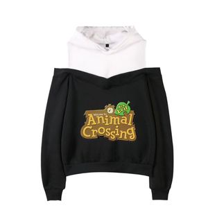 Damen Hoodies Sweatshirts Game Animal Crossing Tom Nook Sexy Off Shoulder Damen Mädchen Mode Kapuzenpullover Streetwear W Damen-Stoff