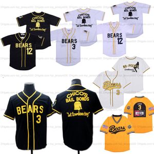 The Bad News bears Movie Baseball Jersey 3 Kelly Leak 12 Tanner Boyle Chico's Bail Bonds Jersys Bo Peeps All Stitched Bianco Nero Giallo Alta qualità