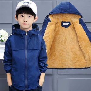 Meninos jaqueta de primavera 2-15t crianças manga comprida windbreaker ativo roupas adolescentes meninos grandes veludo esporte casaco outwear 211011