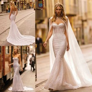 Mermaid Bröllopsklänningar med wrap Sweetheart Lace Sequined Bridal Gowns Dubai Arabic Robe de Mariage Vestidos Noiva 2022