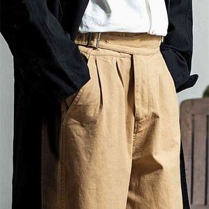 British Vintage High Waist Gurkha Army Pants Straight Casual Trousers Loose Bermuda Men 210715