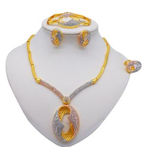 Örhängen Halsband Smycken Set Dubai 24K Guldfärg Afrikanska Smycken Satser För Kvinnor Rund Armband Ring Bröllopsgåvor