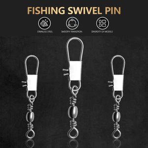 10 sztuk / partia Stainless Steel Fishing Swivel Snap Ball Blokada Złącze Rolling Hooked Pin Fishhook Tackle Akcesoria