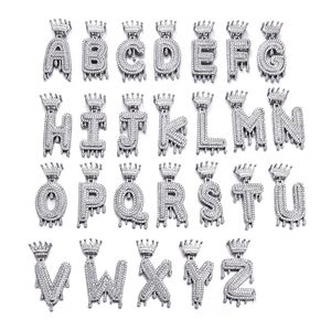 Hip Hop Iced Out Bling Cubic A-Z Drip Crown Zircon Letters Halsband Hängsmycke för män Smycken med repkedja