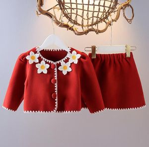 Conjunto de roupas de outono e inverno crianças casacos + saias moda 2pcs conjuntos para gir