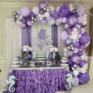 141 pcs Macaron roxo balão de balão de balão branco cromo prata balões arco kit de arco dia dos namorados aniversário decoração de aniversário 210719