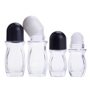 30ml 50ml Clear Glass Essential Oil Perfume Bottles Flat Roll On Bottle with Large Plastic Roller Ball