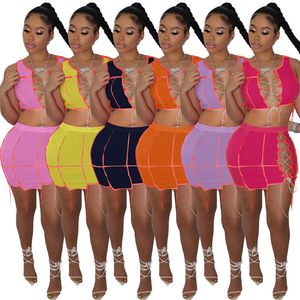 Toptan Yaz Kadın İki Parçalı Elbise Mini Etek Seksi Tank Üst + Etekler Bodycon Suit Parti Abiye Casual Spor Minidress Bayan Giyim KLW6526