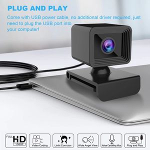 Cam 1080p Full HD-kamera inbyggd mikrofon Justerbar USB-kontakt webbkamera dator PC Laptop skrivbord