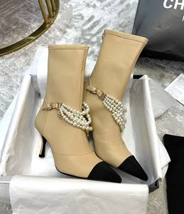 Wholesale stretch suede shoes resale online - 2021women shoes ANKLE BOOTS Stretch Suede Calfskin Grograin Pearls Luxury Designer