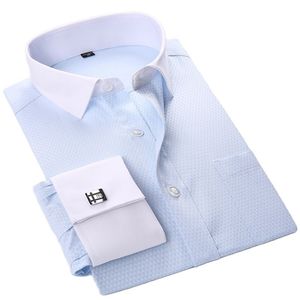 Gemelli Francia Camicia da smoking colletto bianco Camicia da uomo manica lunga formale Camicie da uomo Stampa sociale Qualità della moda con tasca 210708