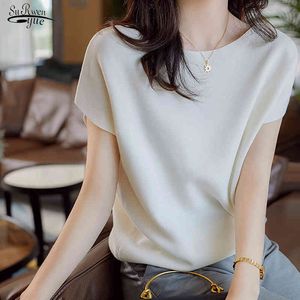 Katı Harajuku Beyaz Gömlek Kadın Tops Bluzlar Kore Moda Yaz Pamuk Bayanlar O-Boyun Bayan Giyim 14655 210521