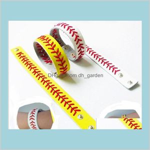 Charm Armbänder Softball Baseball Leder Wickelarmband Herren Sport Snap Verschluss Armband Armreif für Frauen Fan Schmuck in Bulk Drop D