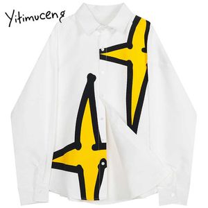 Yitimuceng White Blouse Kvinnor Knapptröjor Lös vår Koreansk långärmad Snow-down Collar Single Breasted Casual Toppar 210601