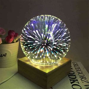 Galaxy Projektorlampe 3D transparente Glaskugel Nachtlicht magisches buntes Feuerwerk Massivholzsockel Urlaubsatmosphäre Geschenk 5V W220222