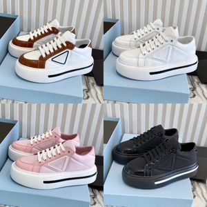 2022 Designer Re-Nylon Women Casual Shoes Removable Bag High-top Shoe Shiny Leather Recycled Nylon Sneakers Low-top Trainers With Box