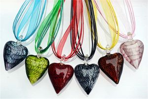 Fashion Wholesale 6pcs handmade Murano Lampwork Glass Mixed Color Pendants Silk Cords Necklace