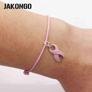Brustkrebs-bänder großhandel-Jakongo Hope Ribbon Brustkrebs Charm Anhänger Armband Handgemachte Seil Verstellbares Armband DIY