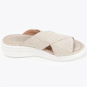 Svart Kvinnor Wedge Sandaler Peep-Toe Slipper Mode Designer Platform Slides Rosa Sticka Flat Slippers Breda Korsband Skor Stor Storlek 005