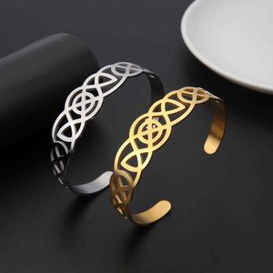 Skyrim Vintage Stainless Steel Celtics Knot Bangles Cutout Gold Color Adjustable Men Women Couple Cuff Bracelets Jewelry Gift Q0719