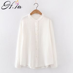 Hsa Damen Weiße Bluse und Hemden für Baumwollgarn Spitzensaum Blusas Frühling Sommer Mädchen Casual Streetwear Top Femme 210417