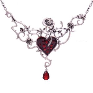 Pendant Necklaces Fashion Rose Vine Dripping Oil Red Gemstone Necklace Halloween Gothic Punk Temperament Enhancement Gift
