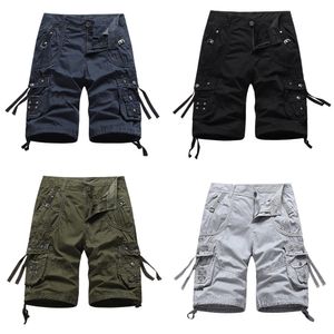 2021 Summer Men's Shorts High-quality Military Shorts Mens Solid Color 100% Cotton Multi-pocket Loose Casual Pants for Men X0628