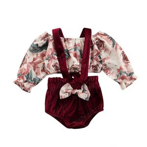 Newborn Baby Girl Clothes Set Floral Bow Decoration Bodysuit Romper Jumpsuit Tops T Shirt Skirts Autumn Spring Baby Outfit