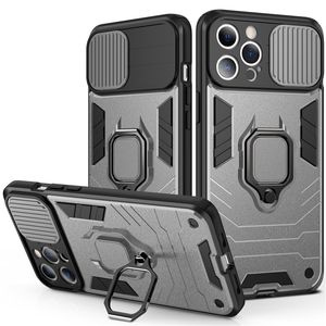 スライドカメラレンズ保護電話ケースiPhone 13 12 Mini 12 11 Pro Max XS XR 7 8プラスリングキックスタンド携帯電話バックカバー