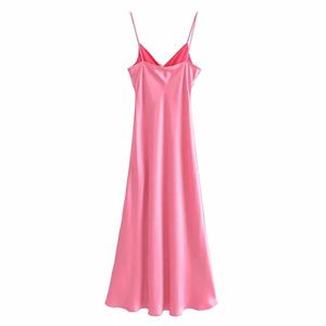 ONKOGENE Sommerkleid Frau Za 2021 Rosa Satin Lange Frauen Schwarz Rückenfrei Slip Sexy Party es Red Midi Elegant es Y0823