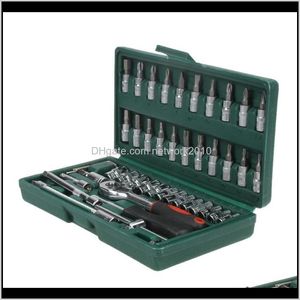 Screwdrivers Hand Tools Home & Garden Drop Delivery 2021 46Pcs Car Repair 1/4-Inch Socket Wrench Combination Set Tool Kit Household Spanner S